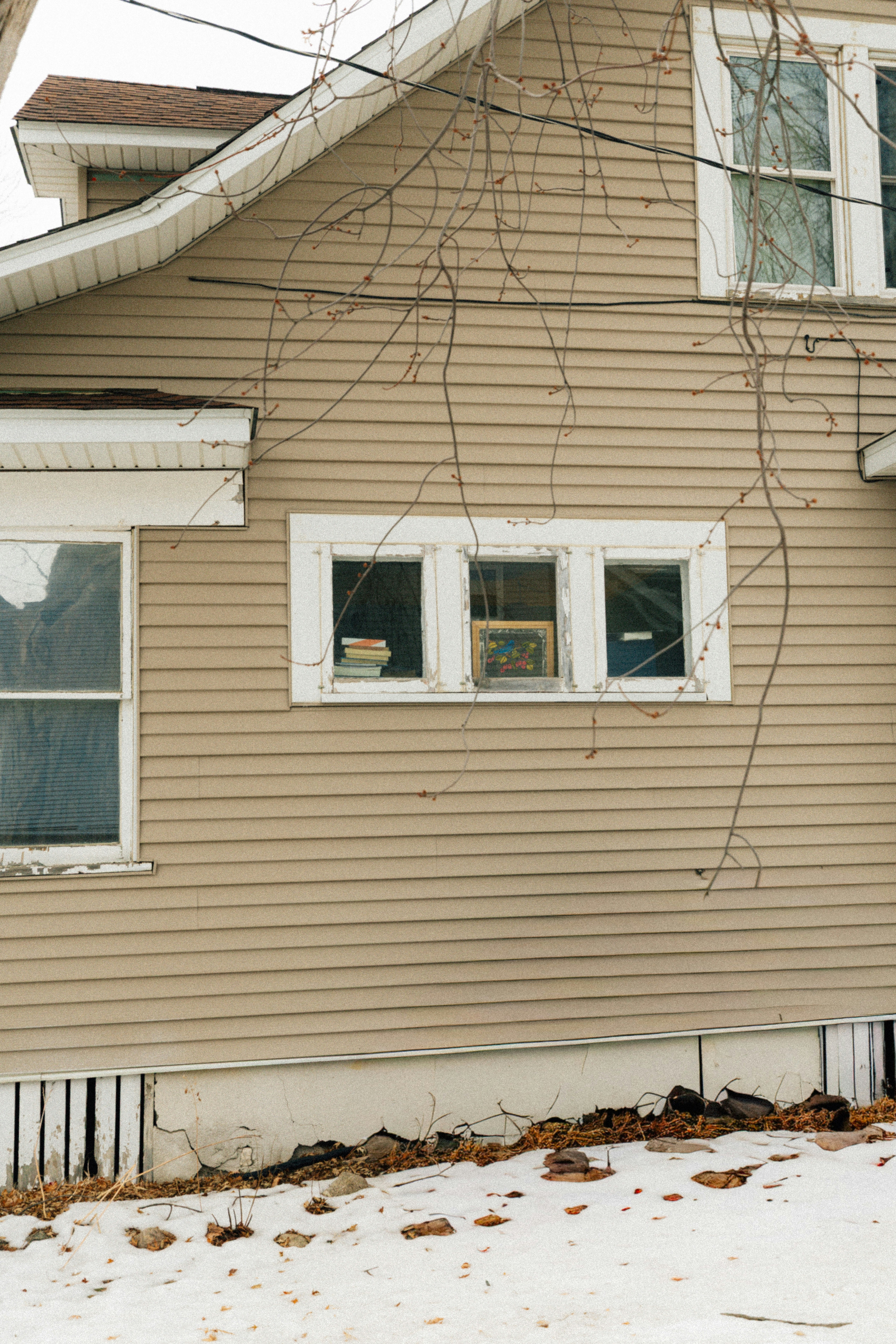 Siding before replacement — worn and faded